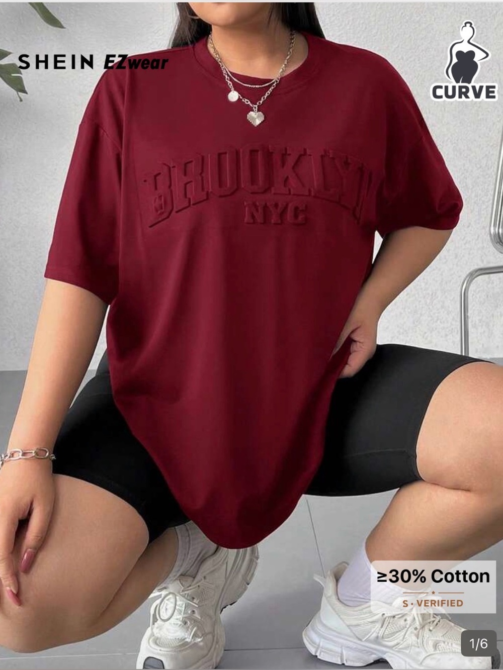 Curve Burgundy 'Brooklyn NYC' Oversized Tee